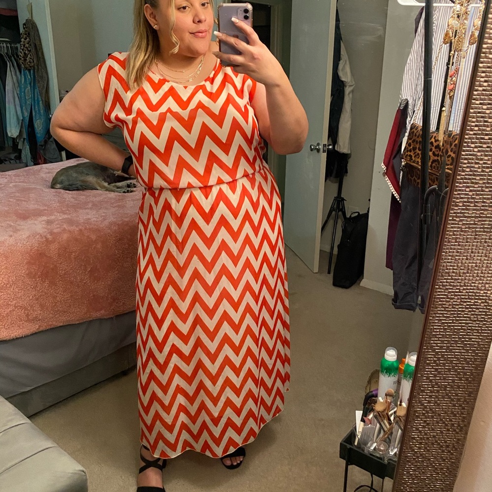 Tacera Orange Chevron Maxi Dress